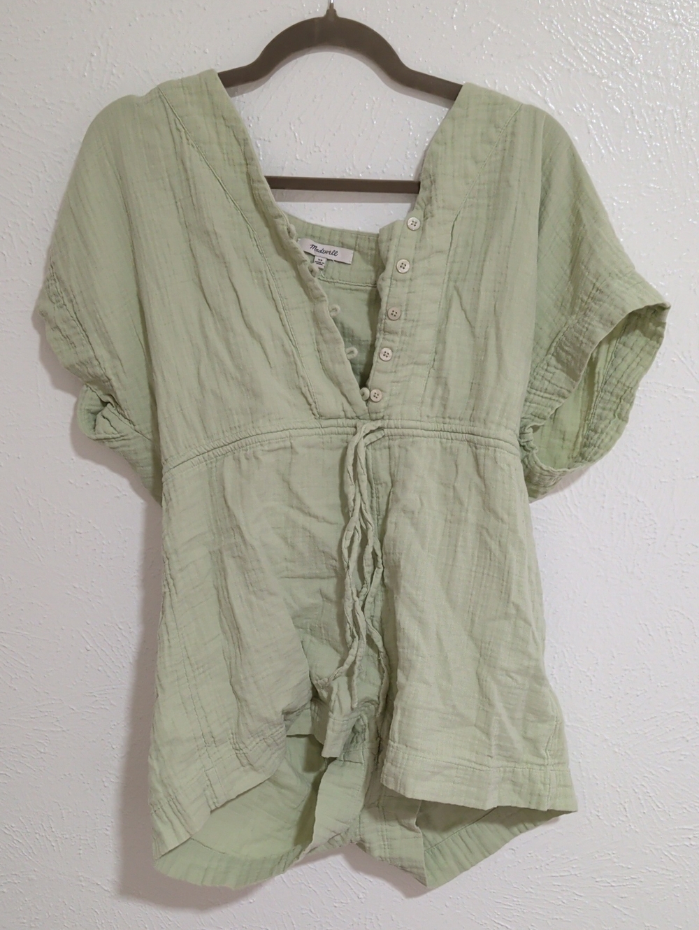 Madewell Green Cotton Beach Pool Cover Up Romper XS